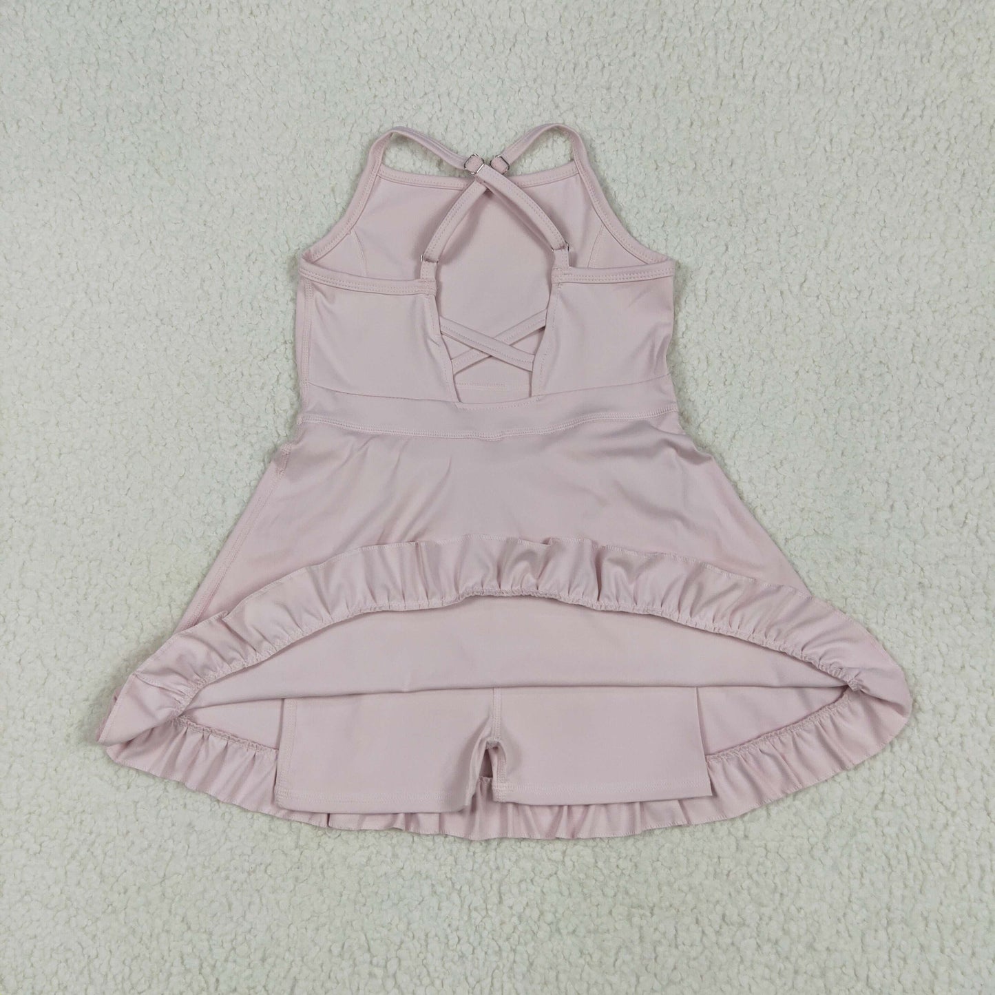 14 Colors Baby Girls Strap Ruffle Yoga Knee Length Dress Sisters Wear