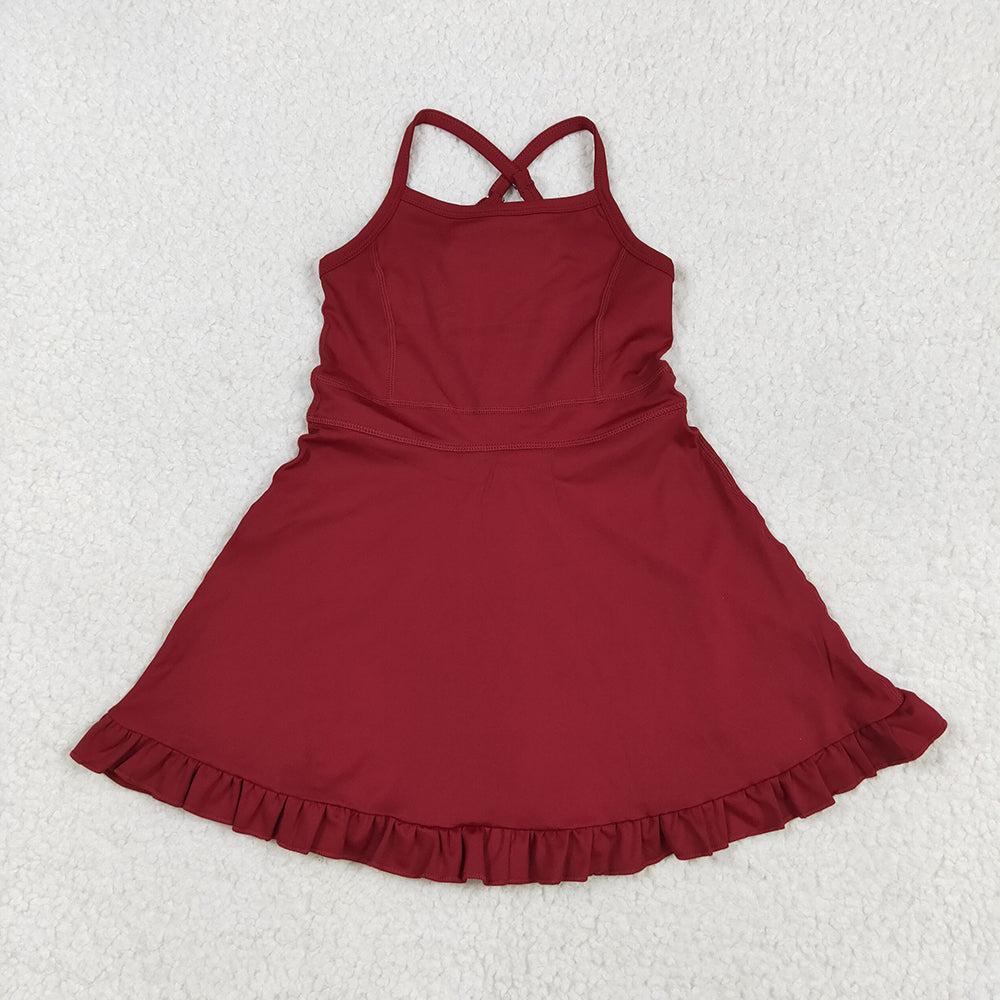 14 Colors Baby Girls Strap Ruffle Yoga Knee Length Dress Sisters Wear