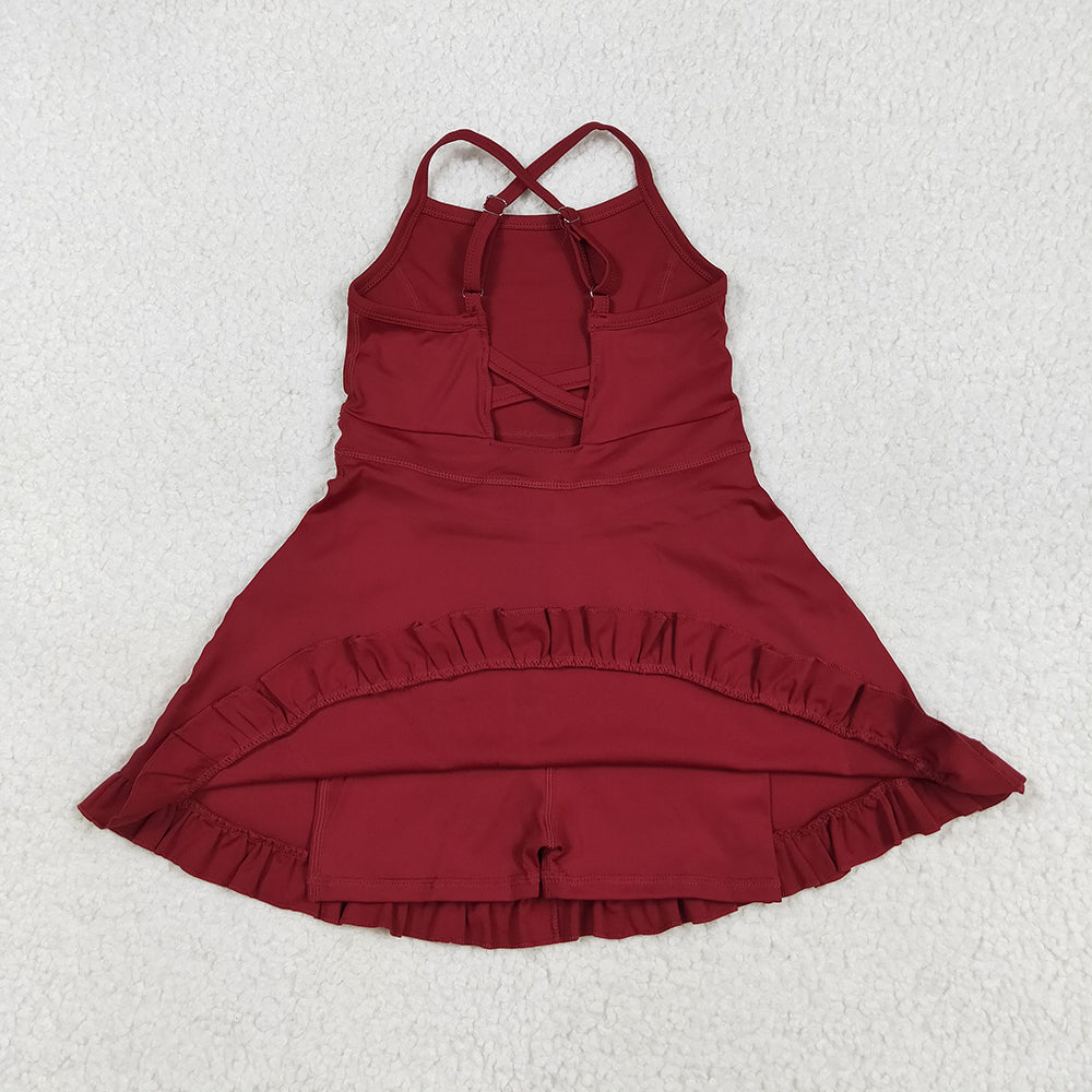 14 Colors Baby Girls Strap Ruffle Yoga Knee Length Dress Sisters Wear