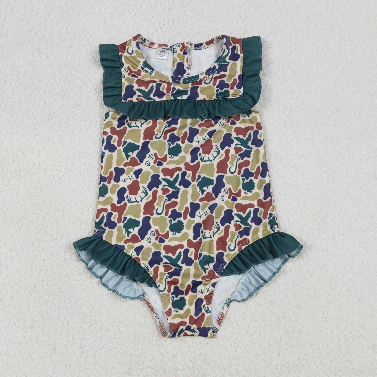 Sibling Baby Girls Southern Hunting Camo Ruffle Swimming Swimsuits