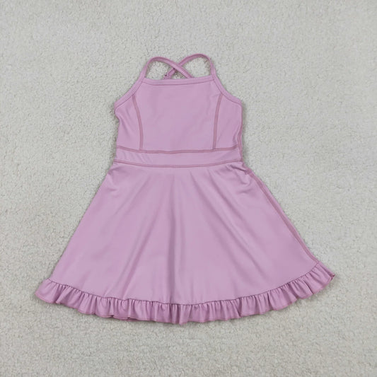 Sibling Baby Girls Summer Solid Color  Strap Yoga Active Knee Length Dress