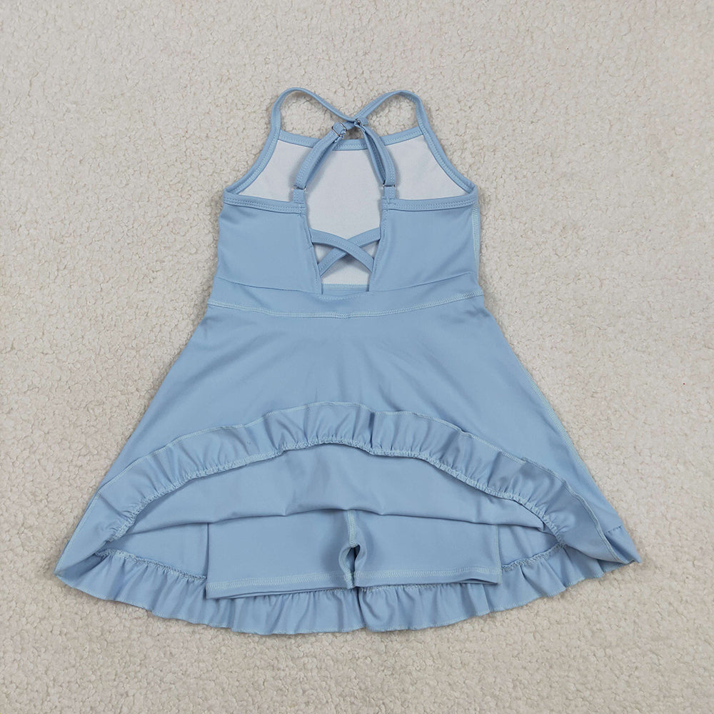 14 Colors Baby Girls Strap Ruffle Yoga Knee Length Dress Sisters Wear