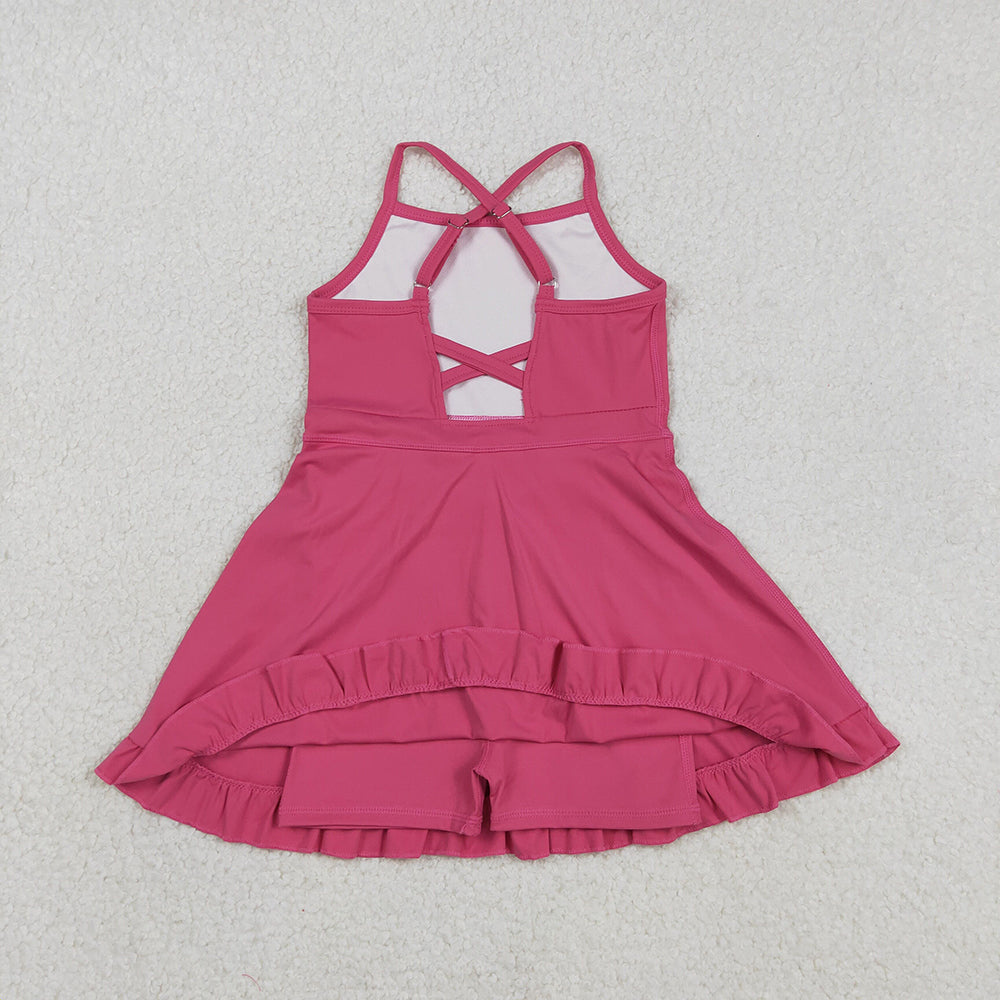 14 Colors Baby Girls Strap Ruffle Yoga Knee Length Dress Sisters Wear