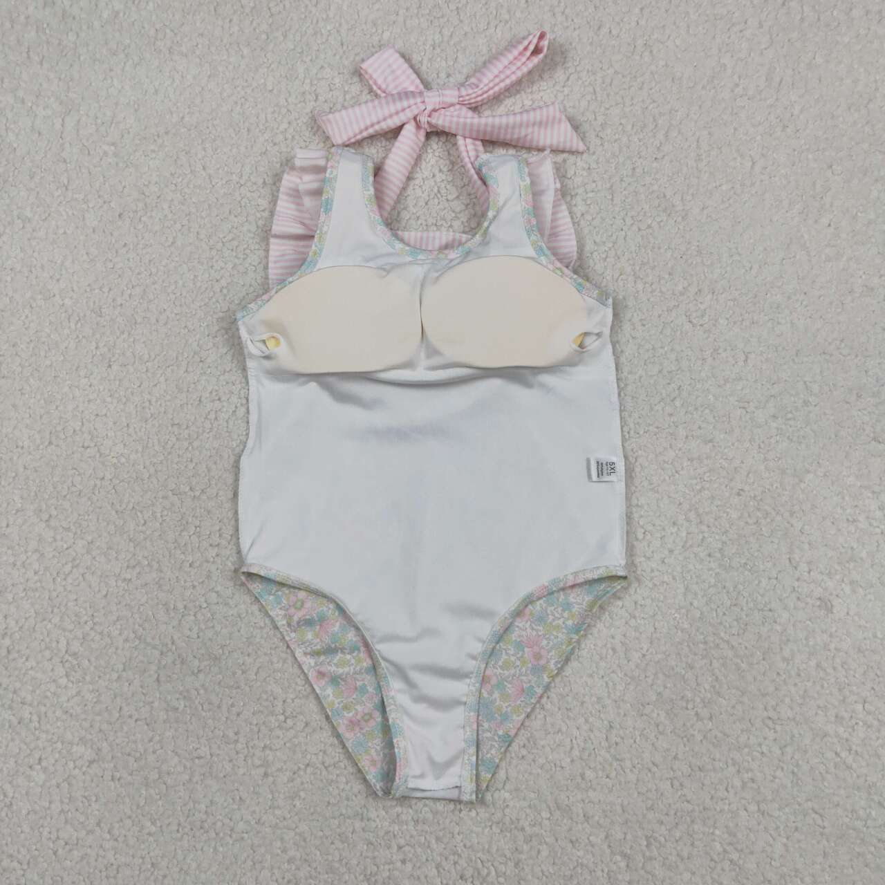 S0732 Baby Girls Pink Small Flowers 1 Piece Ruffle Swimsuits