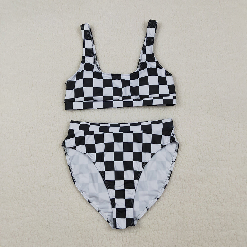 S0738 Women's Black Checkered Swimsuits