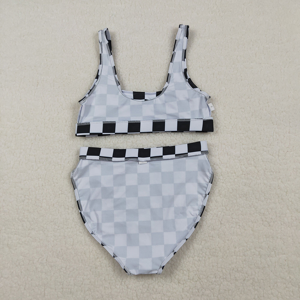 S0738 Women's Black Checkered Swimsuits