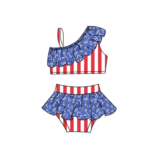 3.13 S0751 Preorder Wild Stripes Girls 4th of July 2 Pieces Swimsuits
