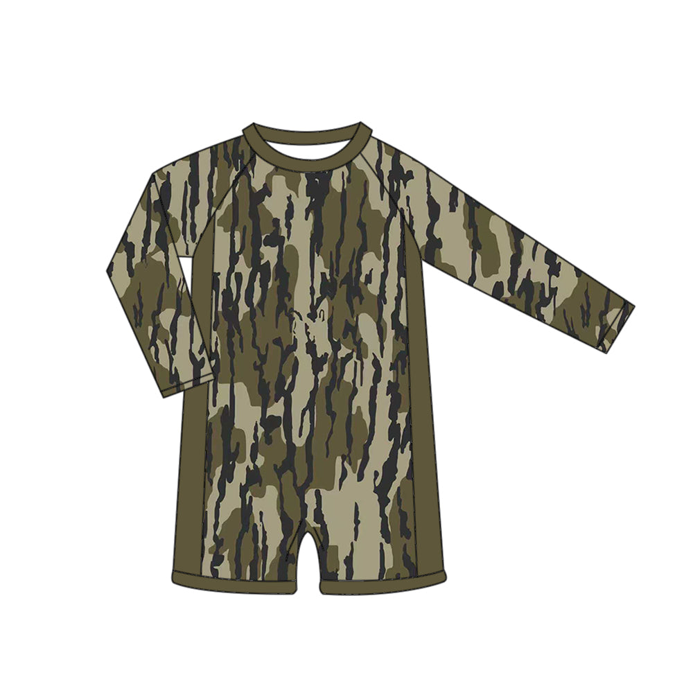 3.23  S0767 Dark Green Camo Long Sleeve One-piece Swimsuit Preorder