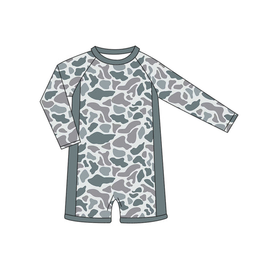 3.23  S0768 Grey Camo Long Sleeve One-piece Swimsuit Preorder