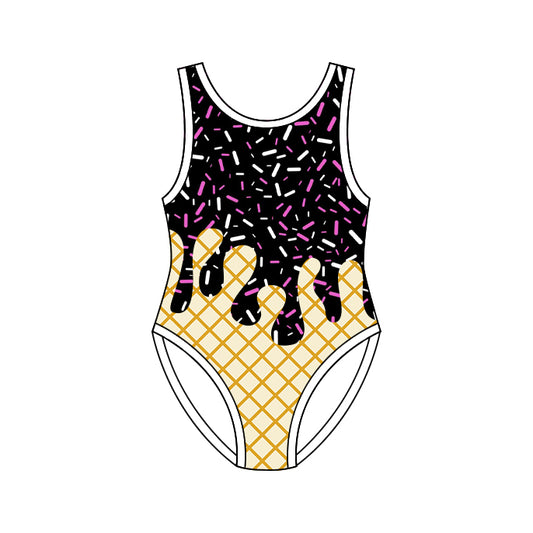 4.8 S0772 Preorder Black Sprinkles Drip Print Girls 1 Piece Swimsuits