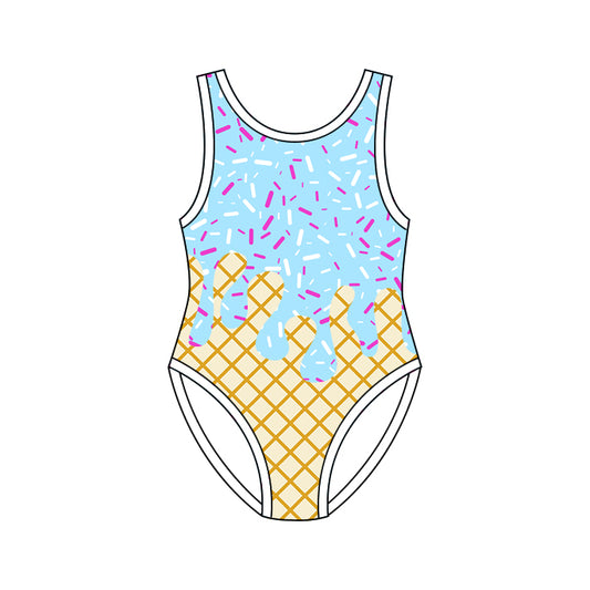 4.8 S0775 Preorder Blue Sprinkles Drip Print Girls 1 Piece Swimsuits
