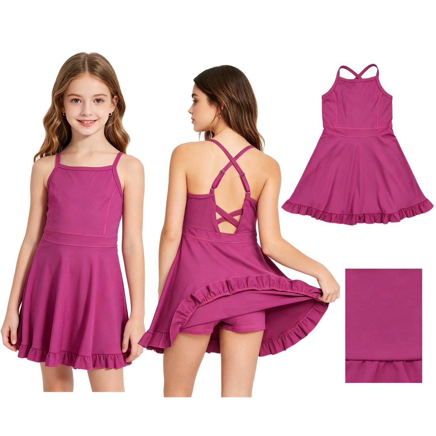 S0778 Baby Girls Strap Fuchsia Yoga Active Knee Length Dress