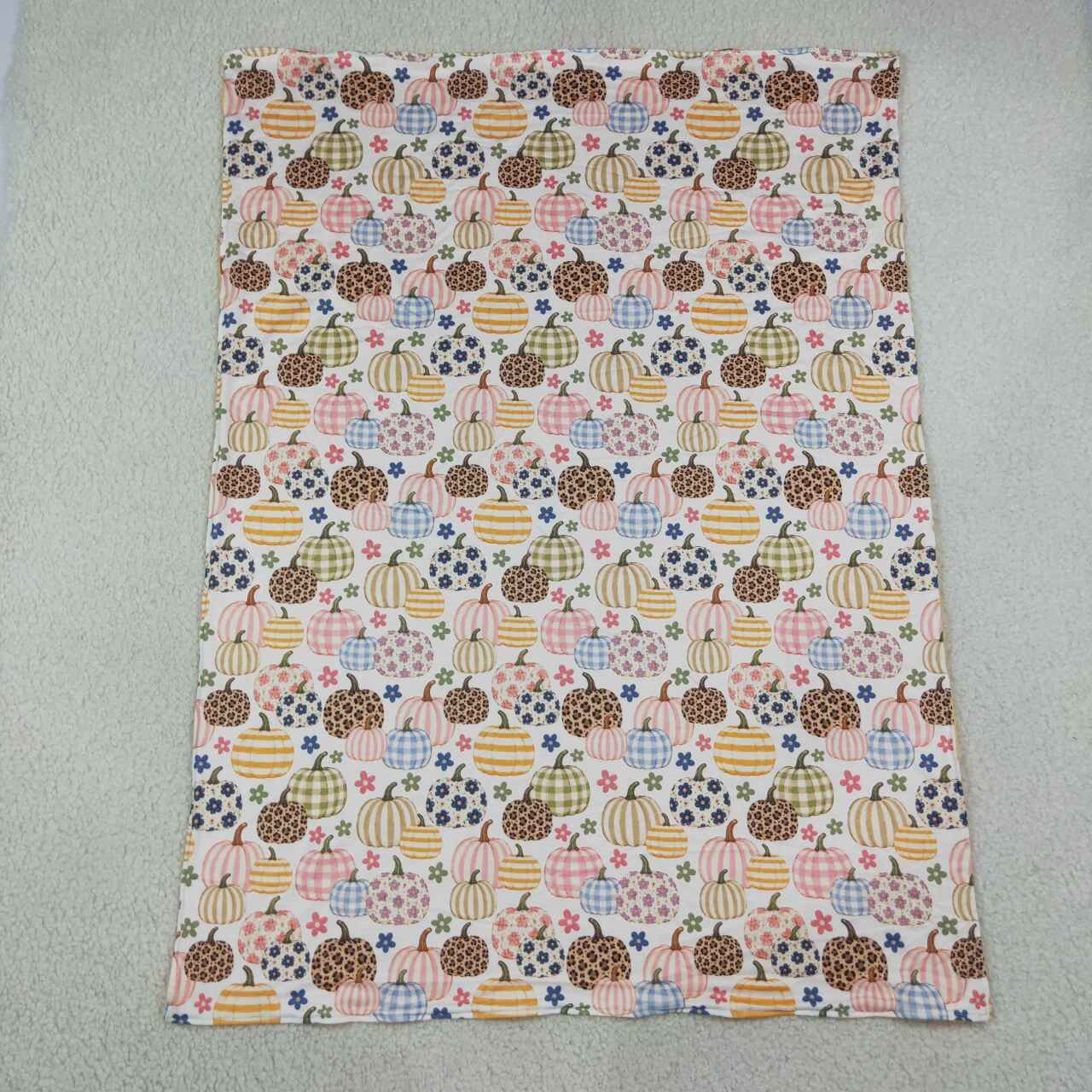 BL0252 Pumpkin Small Flowers Print Baby Girls Fall Blanket