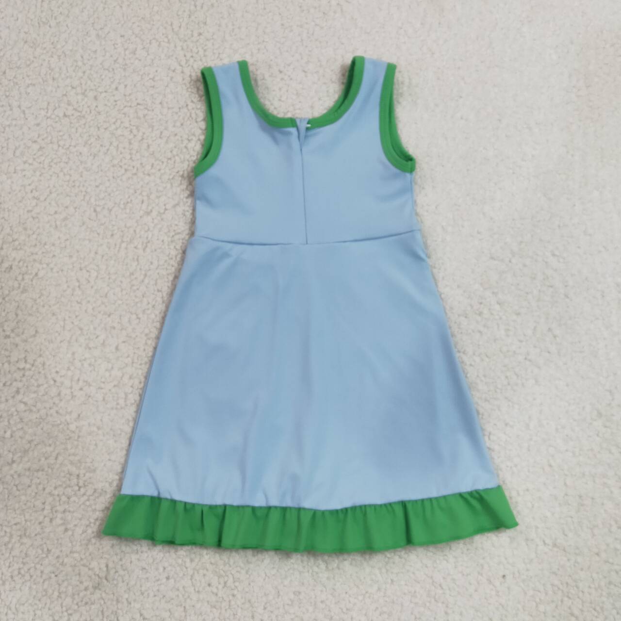 GSD4136 Blue & Green Girls Sleeveless Ruffle Yoga Zipper Dress