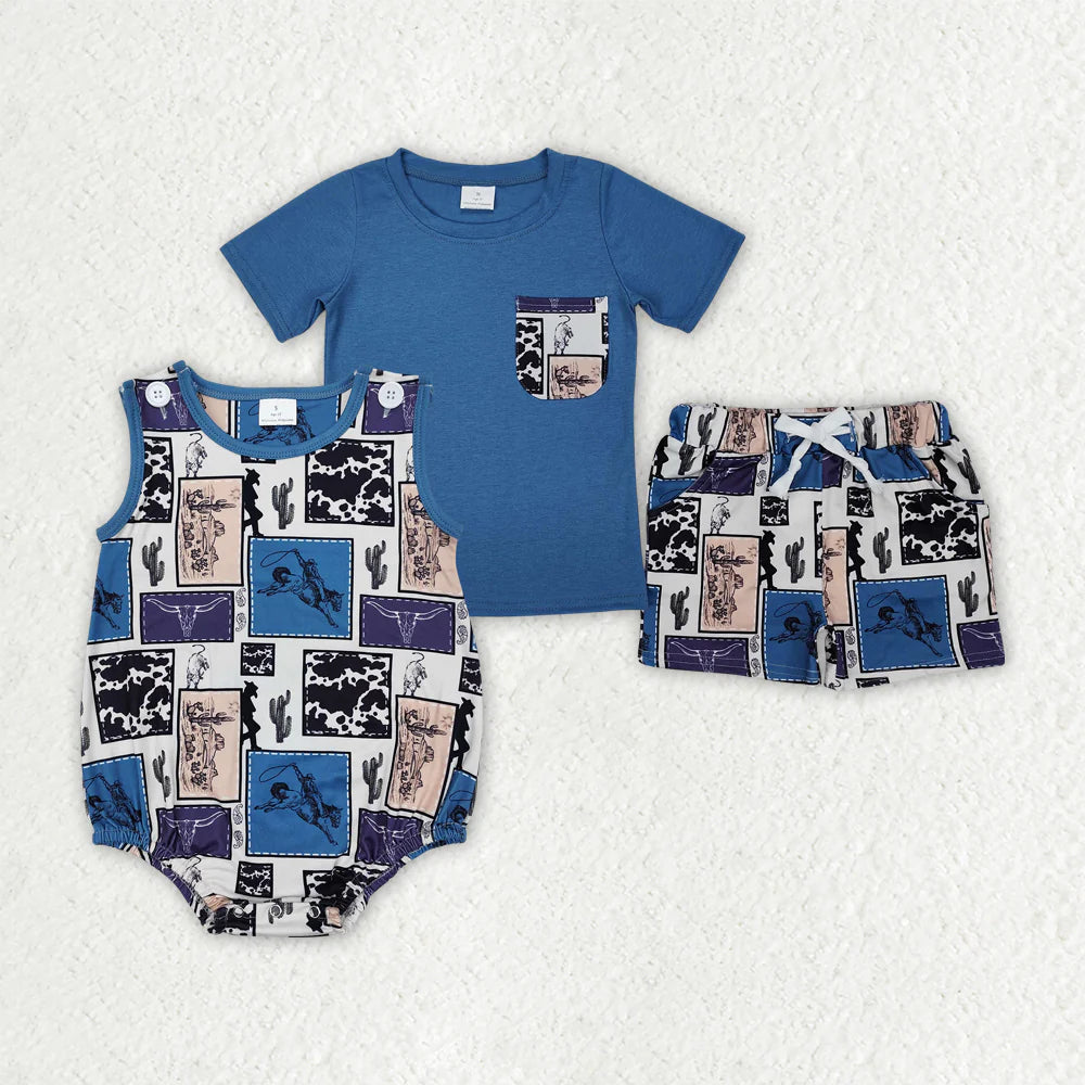 Sibling Baby Boys Western Cowboys Rompers Outfits