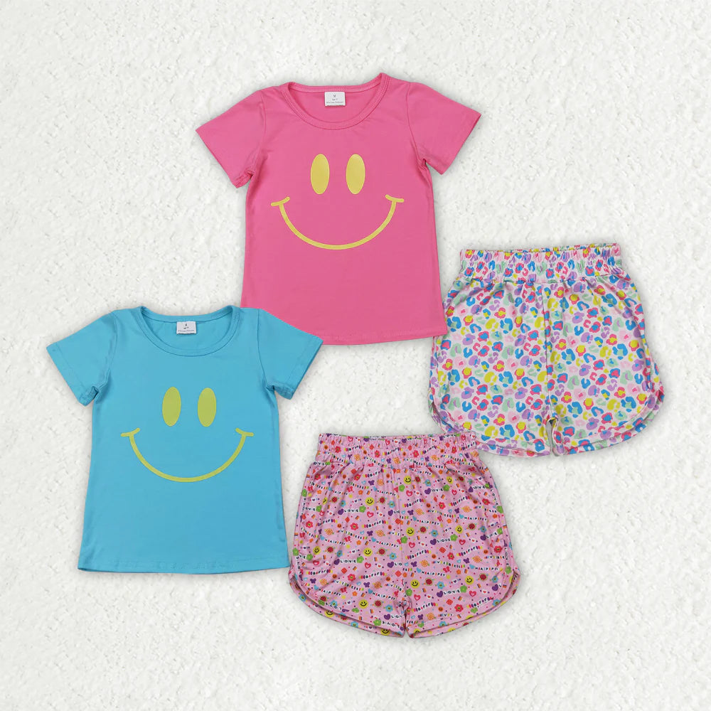 Sibling Vinyl Baby Girls Short Sleeves Smile Top Floral Shorts Sets