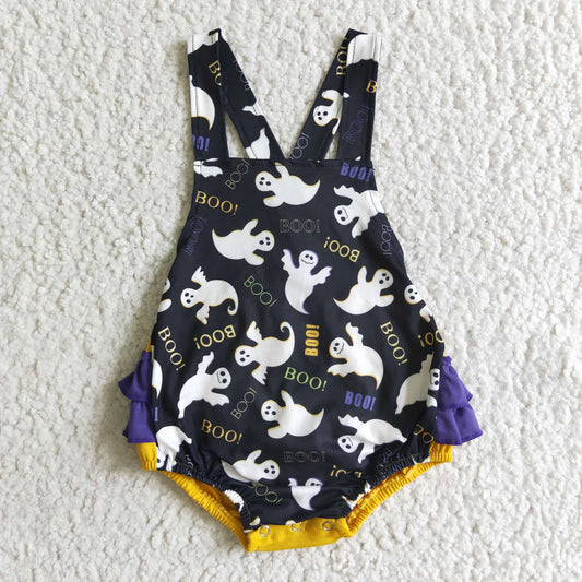 SR0074 Ghost BOO! Baby Girls Ruffle Bubble Halloween Romper
