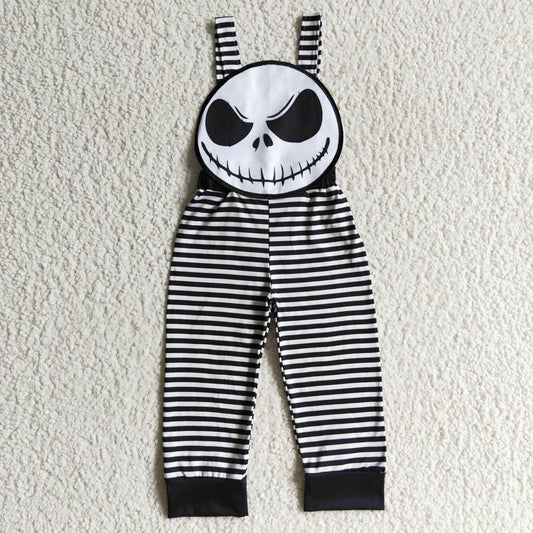 SR0082 Nightmar* Smiling Embroidery Stripes Baby Boys Halloween Strap Jumpsuits