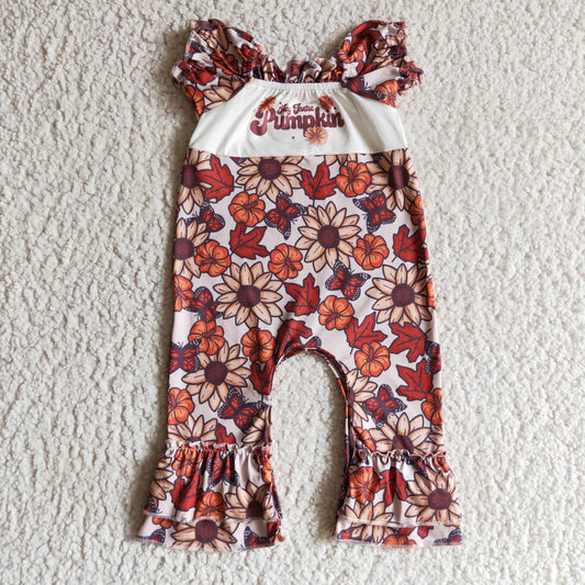 Girls short sleeve punpkin and flora print romper      SR0094