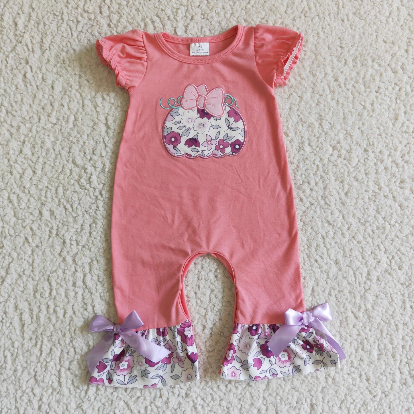 Girls floral punpkin embroidery romper   SR0097