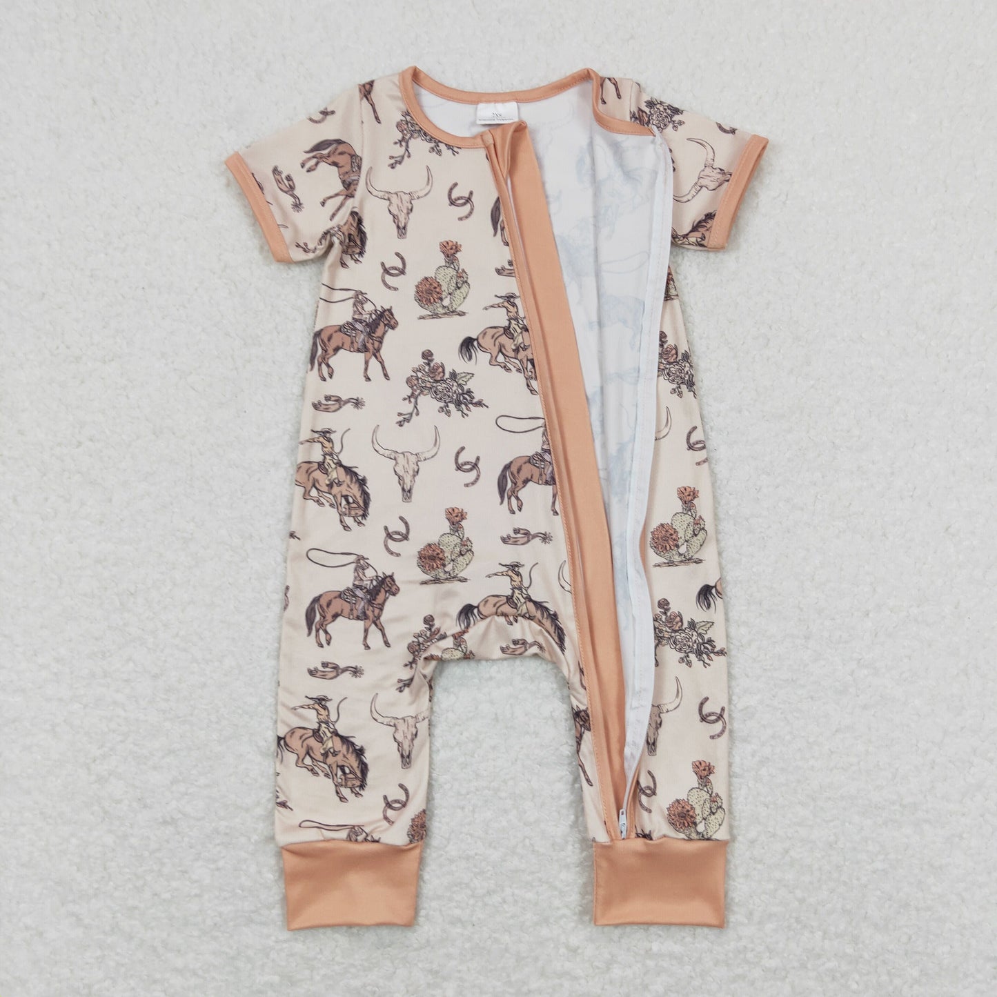 Sibling Baby Boys Horses Cows Pants Western Pajamas Set Zipper Rompers
