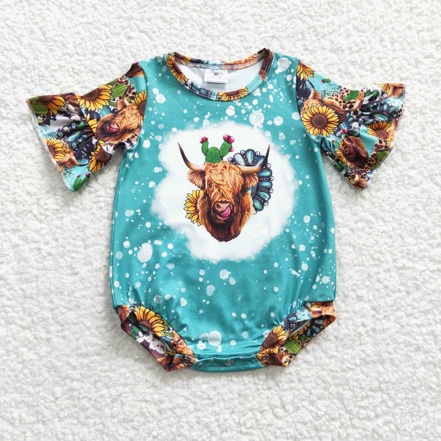 Girls cactus highland cow romper   SR0126
