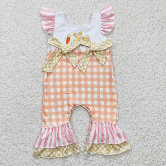 Baby girls Easter rabbit plaid print romper   SR0129