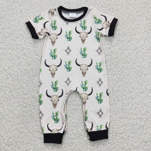 Baby cow print western romper   SR0144
