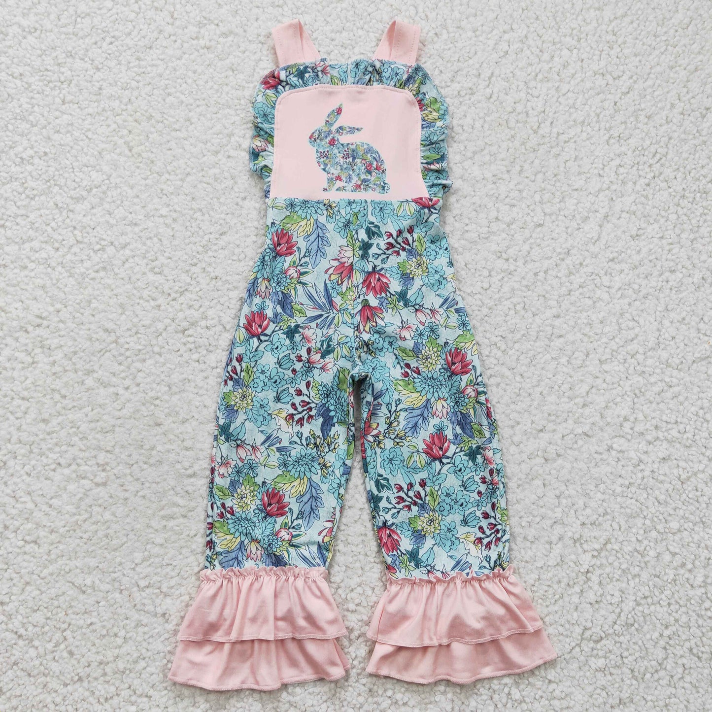Girls flowers print bunny Easter jumpsuit     SR0164