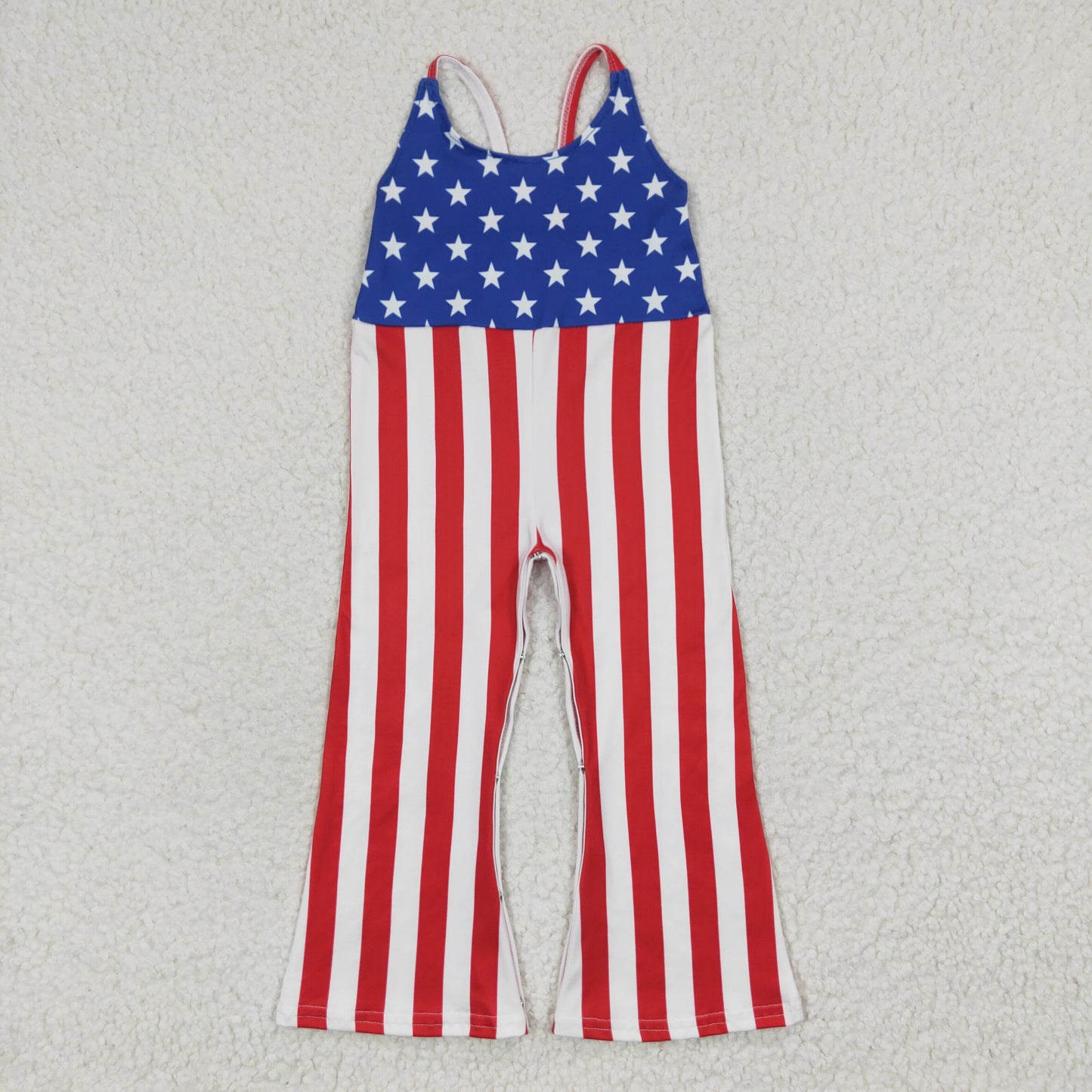 SR0256 Star & Stripe Suspender Jumpsuits - Patriotic Girls