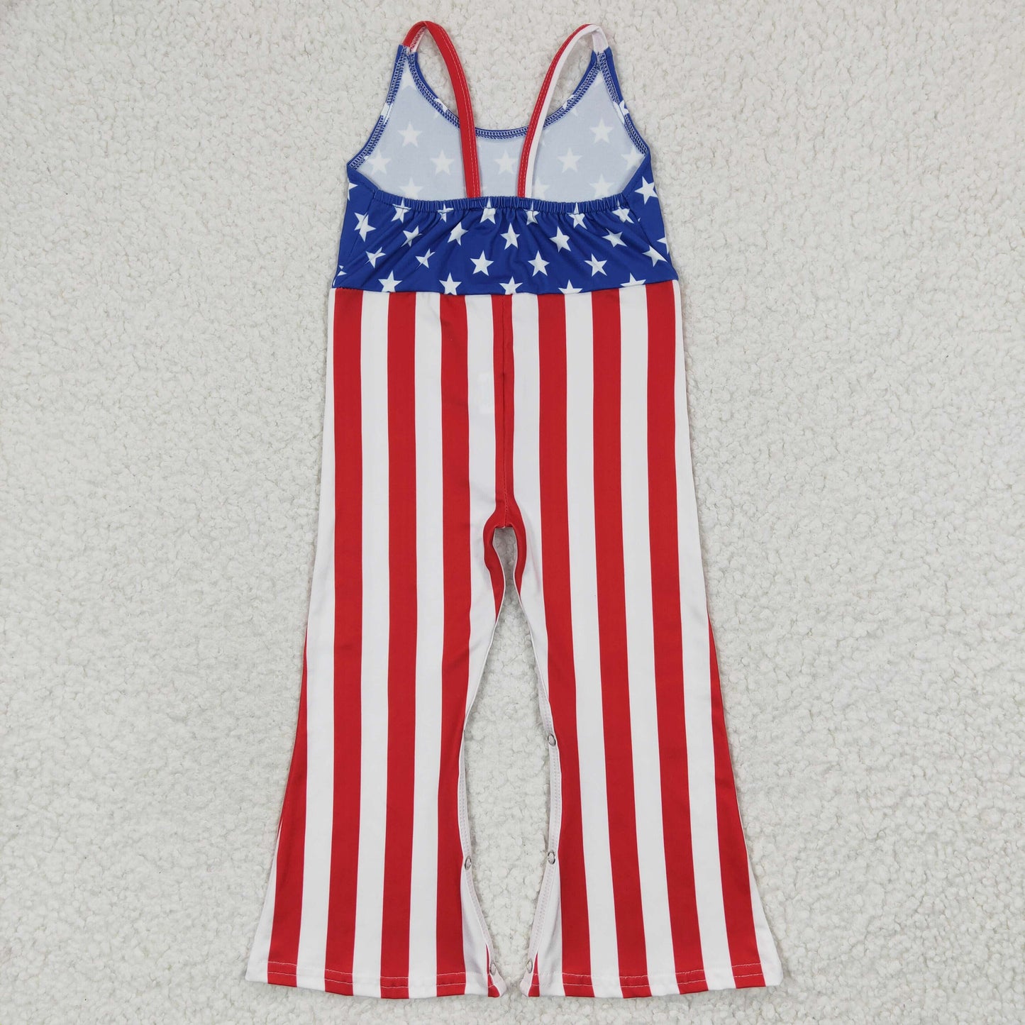 SR0256 Star & Stripe Suspender Jumpsuits - Patriotic Girls