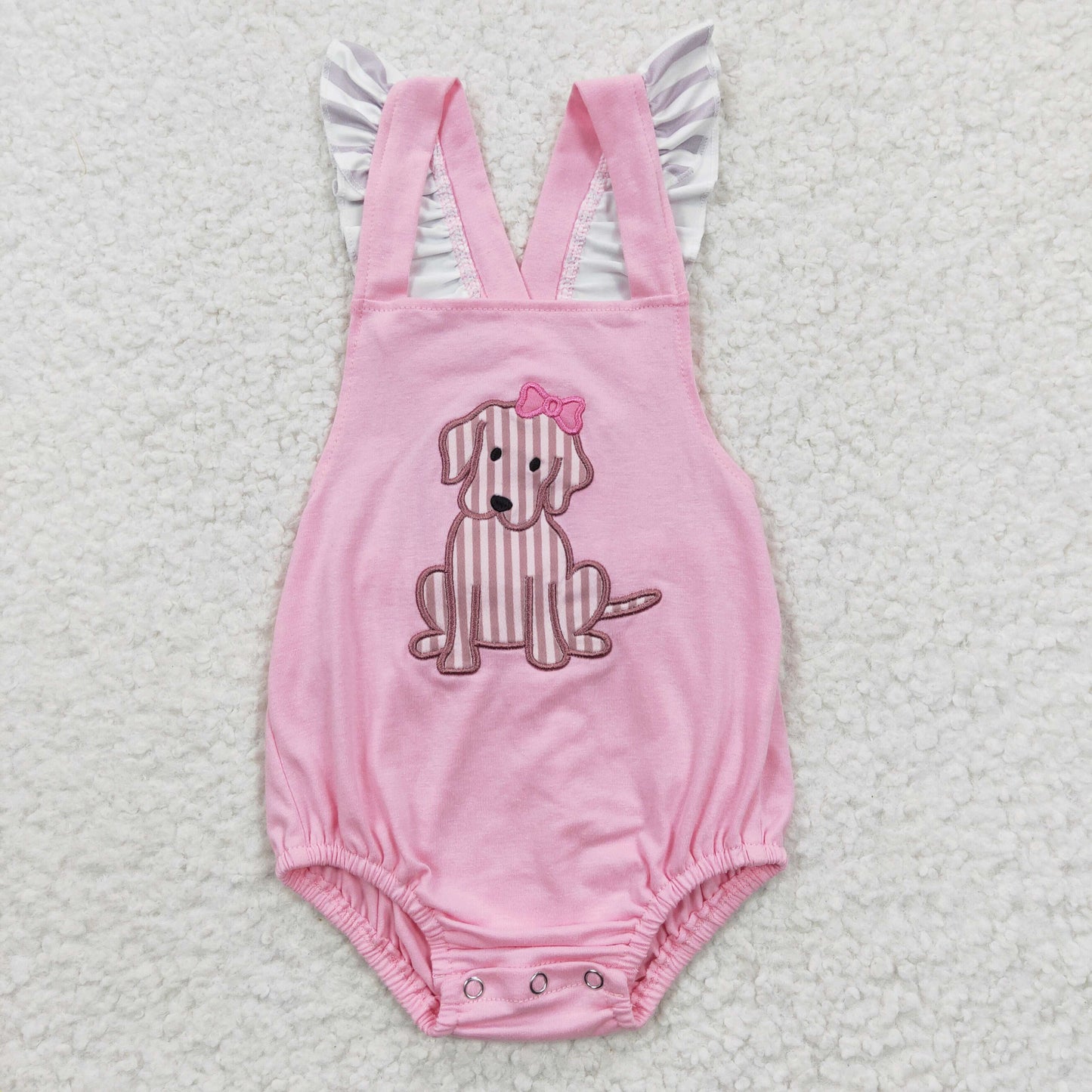 Sibling Baby Girls Boys Embroidery Stripe Dog Shirt Shorts Clothes Sets