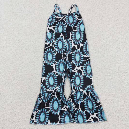 Sibling Baby Girls Aqua Ruffle Tunic Turquoises Bell Bottom Western Clothes Set Strap Jumpsuits