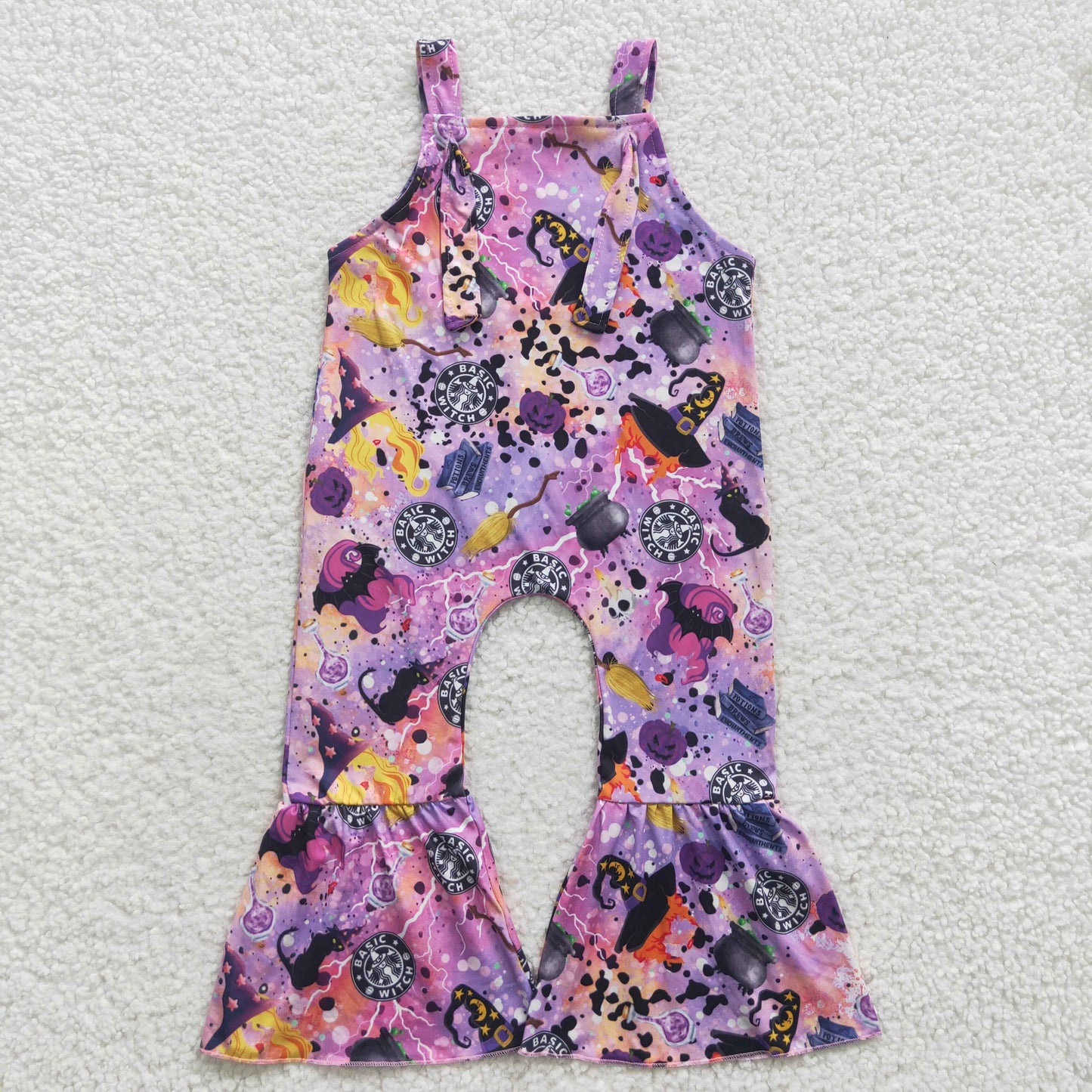 SR0390 Witch Hat Tie-dye Print Girls Halloween Strap Jumpsuits