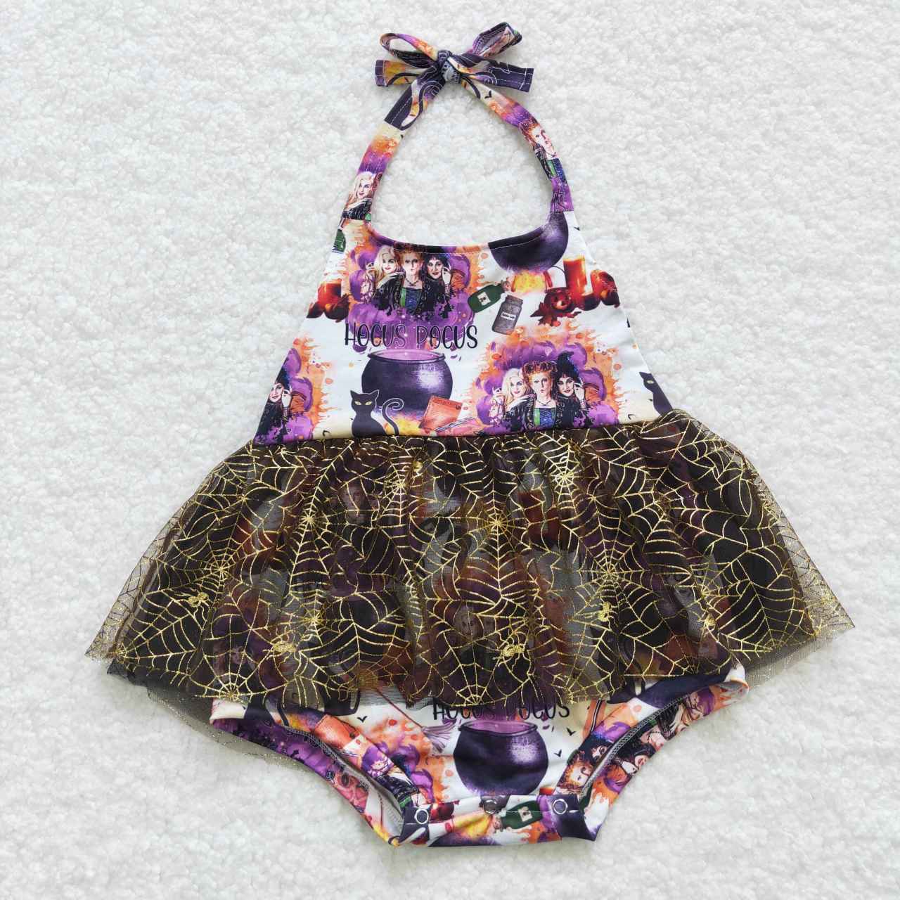 SR0426 Witch Print Baby Girls Halloween Halter Tulle Skirted Romper