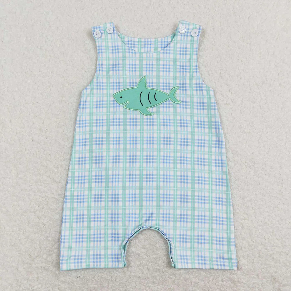 Sibling Baby Boys Blue Shark Rompers Summer Shorts Outfit
