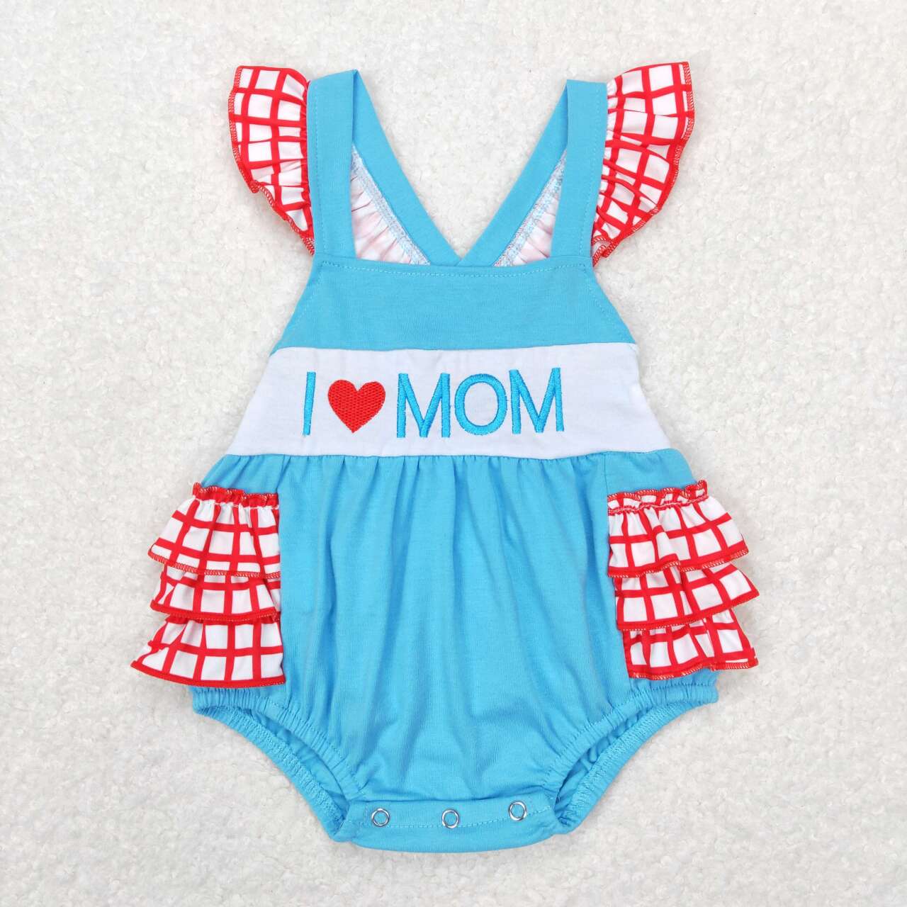 Sibling Toddler Girls  I Love Mom Flutter Sleeve Dress and Bubble Romper