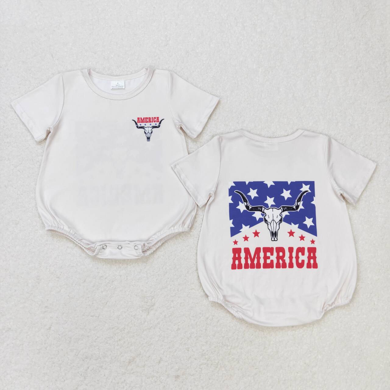 SR0962 Cow Skull Stars American Baby 4th of July Romper