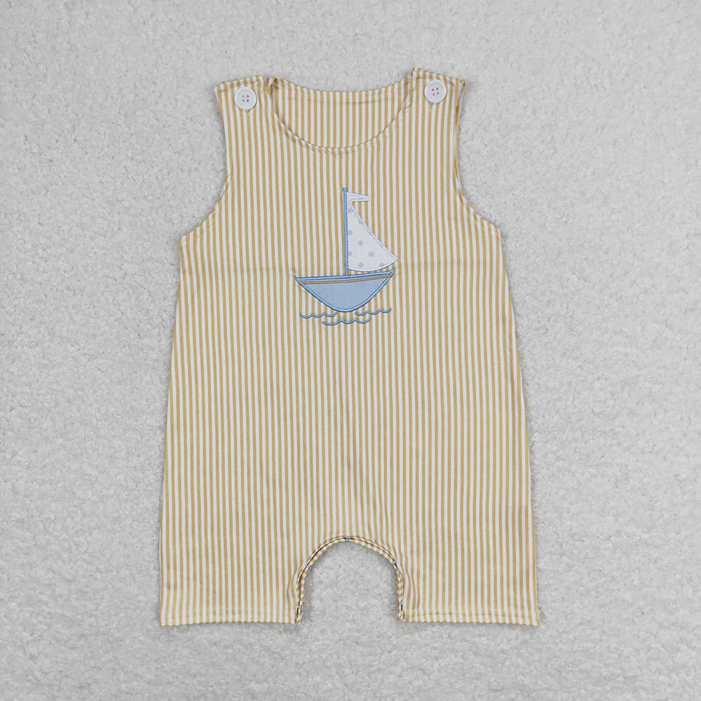 Sibling Embroidery Baby Infant Boys Toddler Sleeveless Rompers