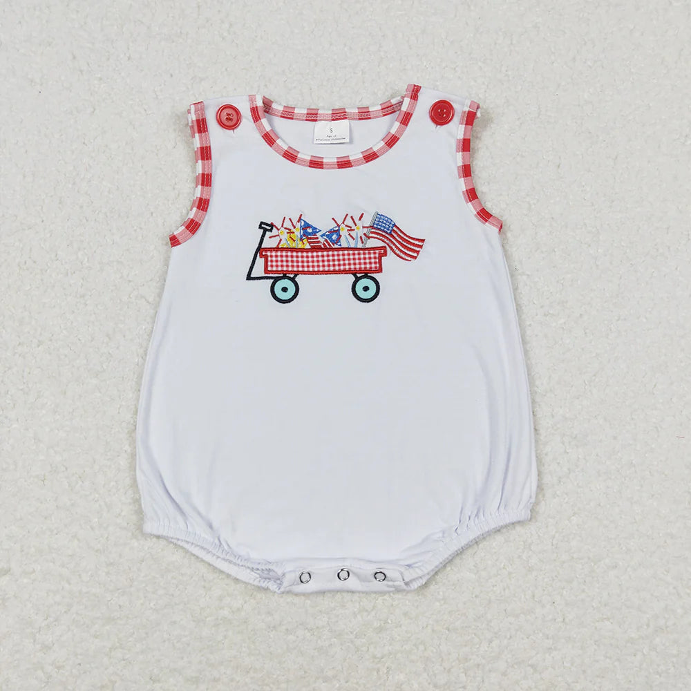 USA Patriotic Sibling Clothing 4th of July Truck Firework Embroidery Outfit