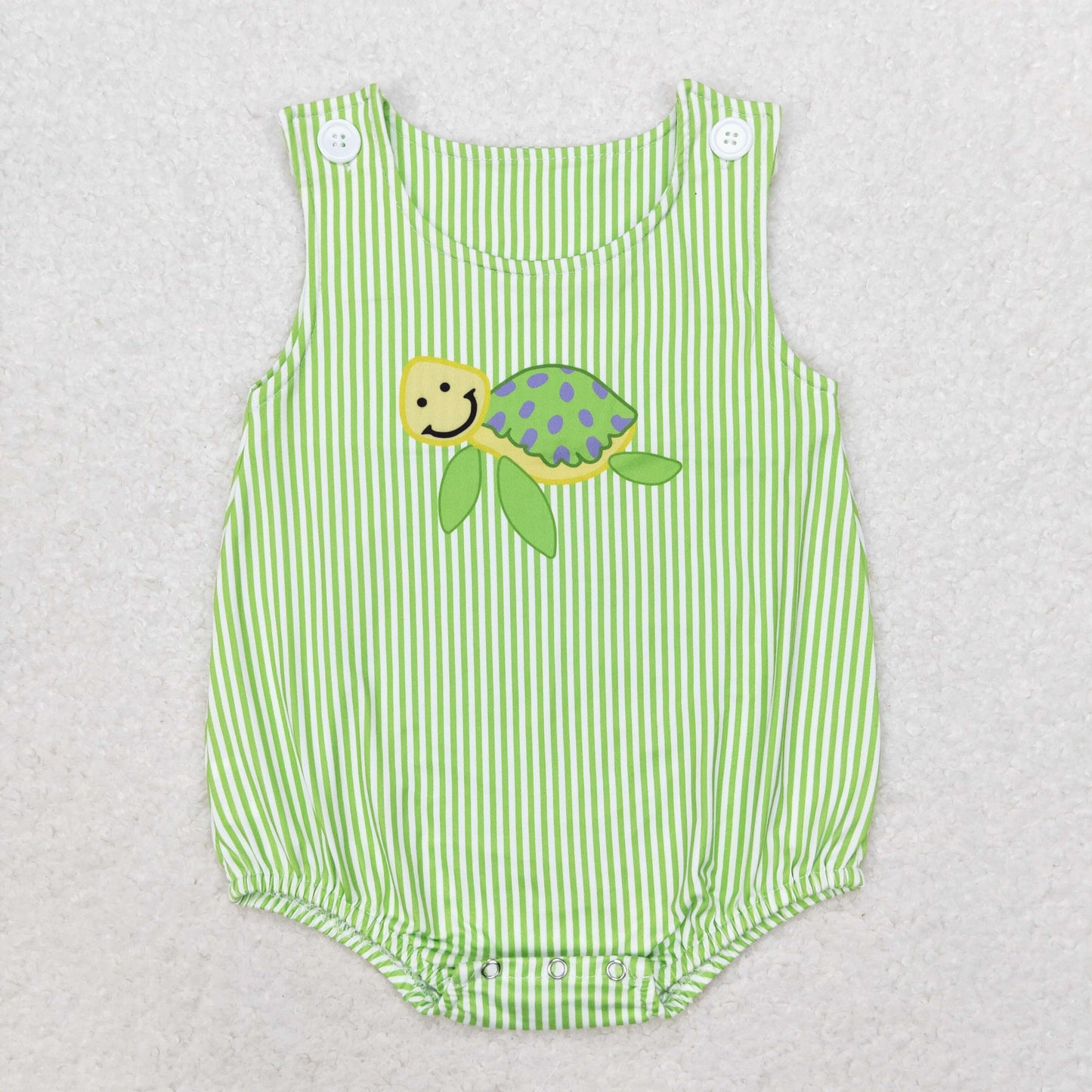 Baby Infant Boys Green Stripes Turtle Sleeveless Summer Rompers