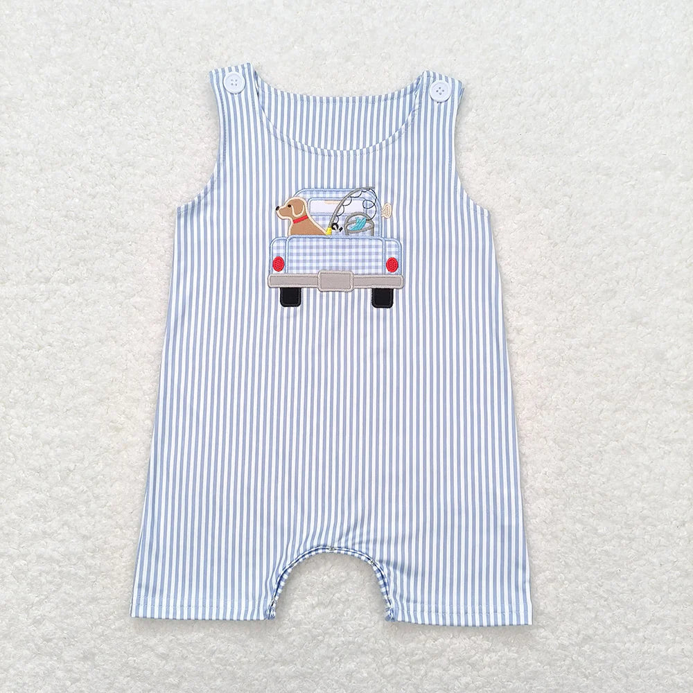 Sibling Embroidery Baby Infant Boys Toddler Sleeveless Rompers