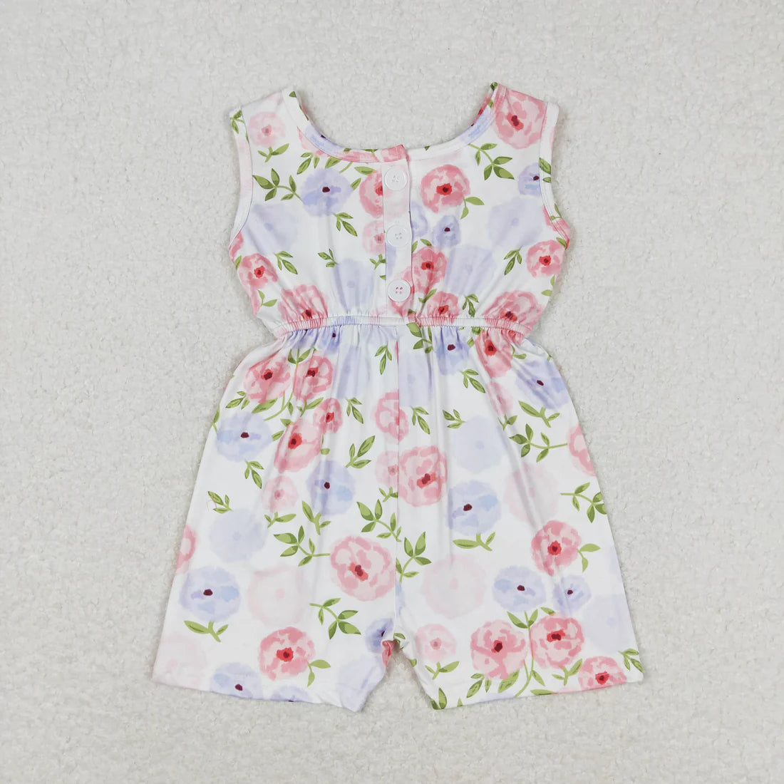 Sibling Baby Girls Sleeveless Flowers Bows Pockets Shorts Jumpsuits