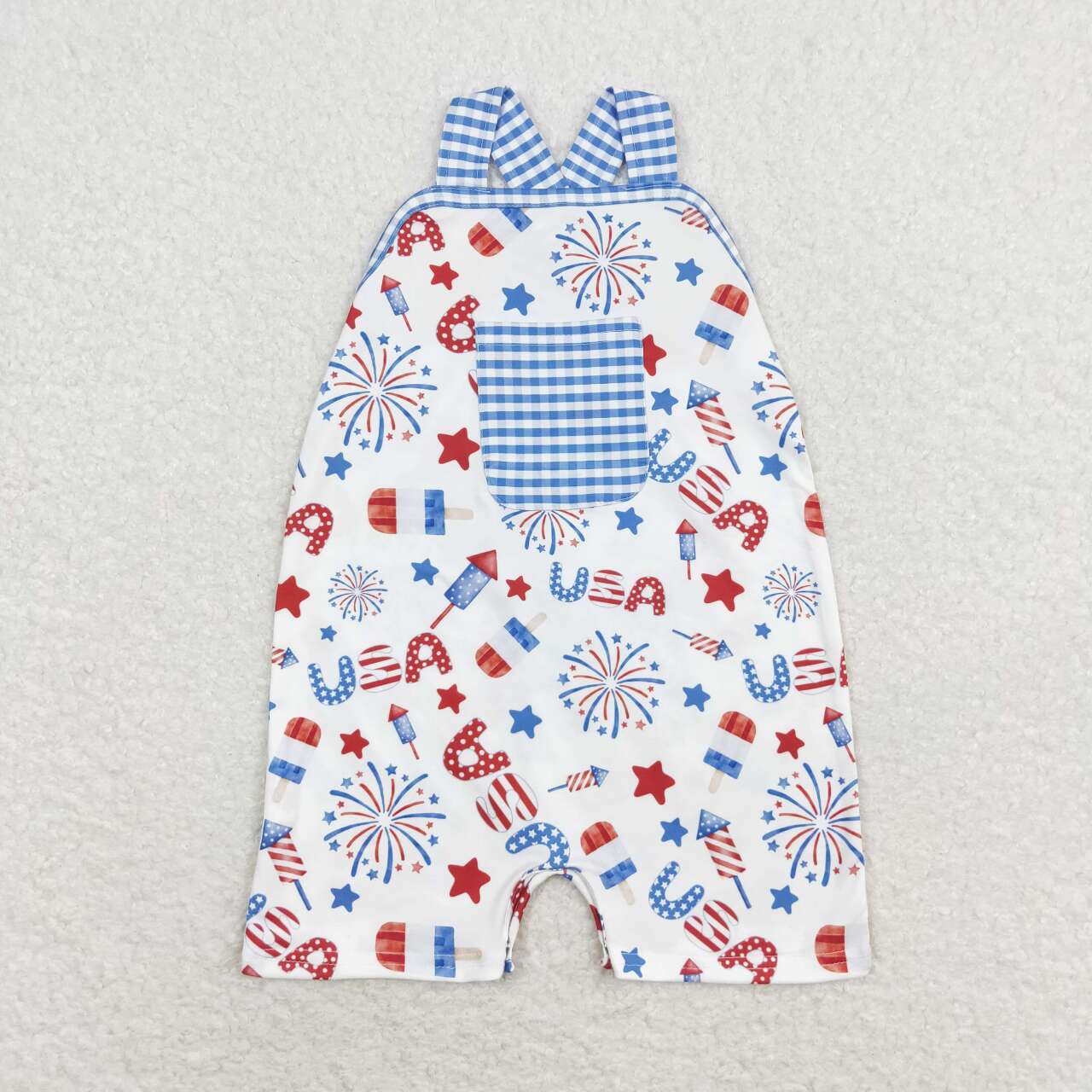 SR1366 Popsicle USA Stars Baby Boys 4th of July Strap Romper