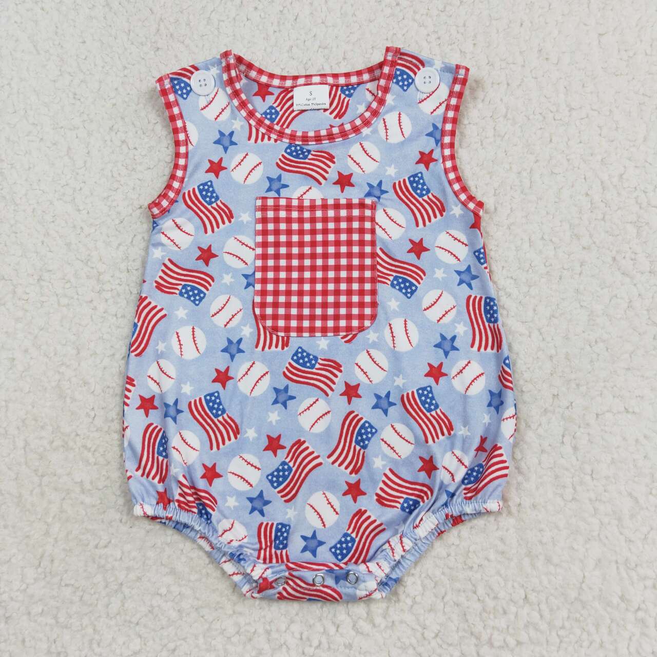 SR1563 Baseball Flag Stars Baby Boys 4th of July Sleeveless Romper
