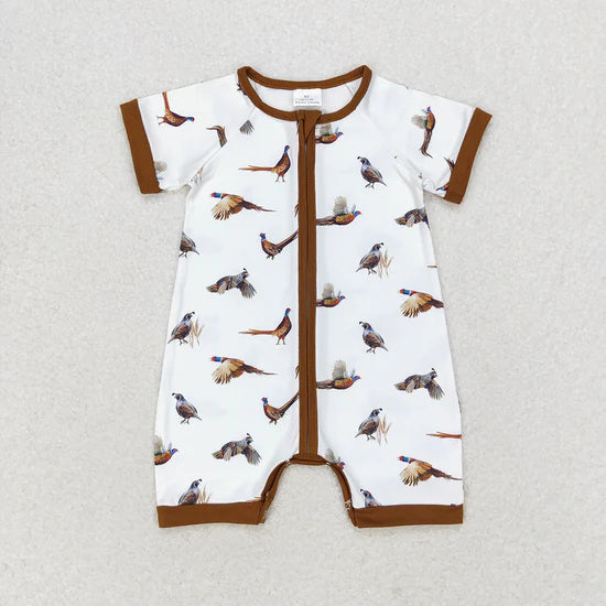 Sibling Baby Boys Hunting Duck Short Sleeve Zip Rompers
