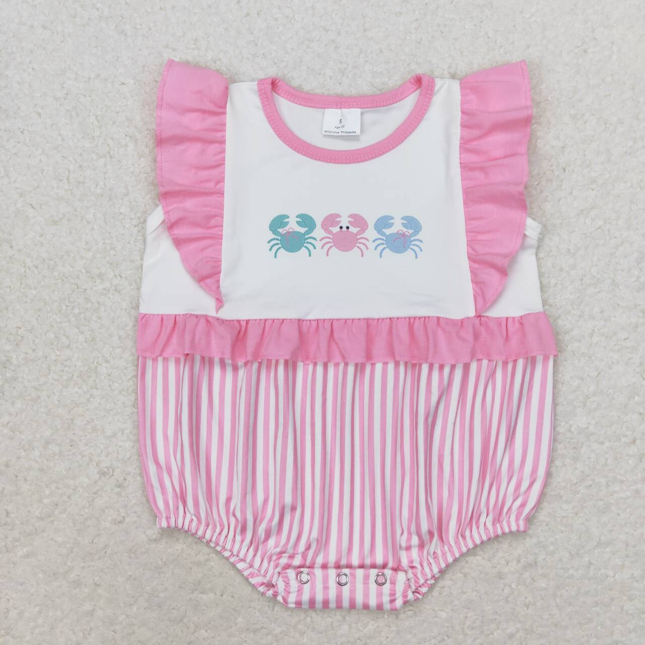 Baby Girls Sibling Crabs Pink Summer Sibling Rompers Dresses Clothes Sets