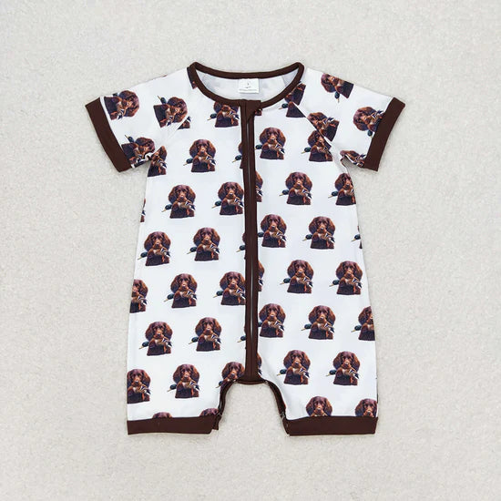 Sibling Baby Boys Hunting Duck Short Sleeve Zip Rompers