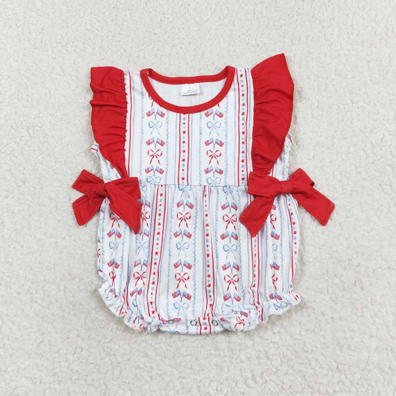 SR1717 Flag Bows Stars Baby Girls 4th of July Romper