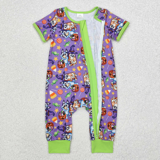 SR1803  Cartoon Dog Candy Print Baby Boys Halloween Zipper Sleeper Romper